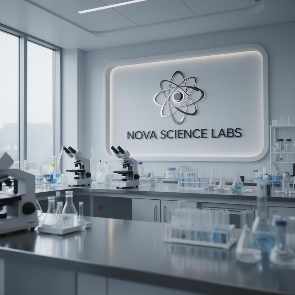 Abstract scientific laboratory illustration with molecular structures
